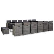 vidaXL Matgrupp för trädgården med dynor 17 delar konstrotting grå