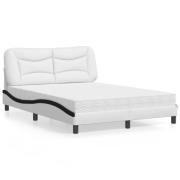 vidaXL Bed with Mattress "Hvar" White and Black 140x200 cm Faux Leathe...