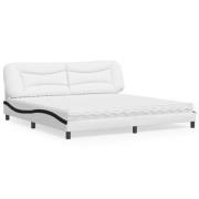 vidaXL Bed with Mattress "Hvar" White and Black 200x200 cm Faux Leathe...