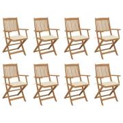 vidaXL Hopfällbara trädgårdsstolar med dynor 8 st massivt akaciaträ