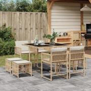 vidaXL Matgrupp för trädgården med dynor 9 delar beige konstrotting