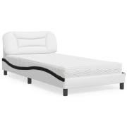 vidaXL Bed with Mattress "Hvar" White and Black 100x200 cm Faux Leathe...