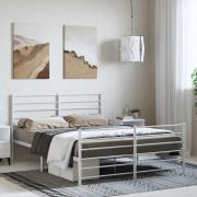 vidaXL Sängram med huvudgavel och fotgavel vit metall 150x200 cm