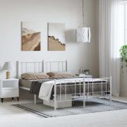 vidaXL Sängram med huvudgavel och fotgavel vit metall 150x200 cm