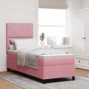 vidaXL LED Box Säng med madrass med huvudgavel Rosa 80 x 200 cm Sammet