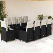 vidaXL Matgrupp för trädgården med dynor 11 delar svart konstrotting