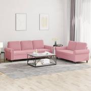 vidaXL Soffgrupp med dynor 2 delar rosa sammet