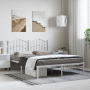 vidaXL Sängram med huvudgavel metall vit 135x190 cm
