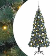 vidaXL Konstgjord förbelyst julgran med bollsats Grön 210 cm PET