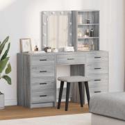 vidaXL Smyckebord med spegelbelysning 3 pcs Grå Konstruerat trä