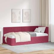vidaXL Hörn Sängram med huvudgavel Vinröd 90 cm x 200 cm Sammet
