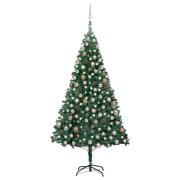 vidaXL Belyst plastgran med kulor grön 240 cm