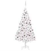 vidaXL Belyst plastgran med kulor vit 240 cm