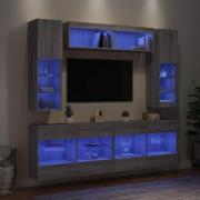 vidaXL Väggmonterade tv-skåp 6 delar med LEDs grå sonoma