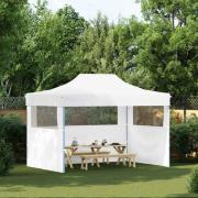vidaXL Hopfällbart partytält med 3 sidoväggar 280x410x315 cm stål vit