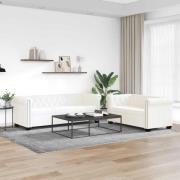 vidaXL Chesterfield 2-sits och 3-sits konstläder vit