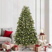 vidaXL Konstgjord julgran med LED -remsljus Grön 210 cm PVC och metall