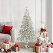 vidaXL Julgran med 150 LED-lampor med stativ Silver 150 cm PET