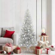 vidaXL Julgran med 300 LED-lampor med stativ Silver 180 cm PET