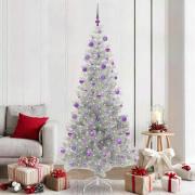 vidaXL Julgran med 300 LED-lampor med stativ Silver 210 cm PET