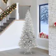 vidaXL Julgran med 300 LED-lampor med stativ Silver 240 cm PET