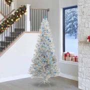 vidaXL Julgran med 300 LED-lampor med stativ Silver 240 cm PET