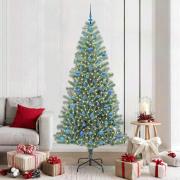 vidaXL Konstgjord Julgran Snöflockad med LED Ljus Grön och Vit 210 cm