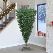 vidaXL Upp-och-ned konstgjord förbelyst julgran med bollsats 240 cm