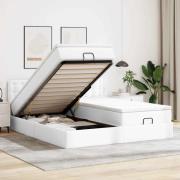 vidaXL Ottoman sängram med madrasser vit 160x200 cm konstläder