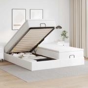 vidaXL Ottoman sängram med madrasser vit 160x200 cm konstläder
