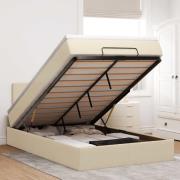 vidaXL Ottoman sängram med madrass gräddvit 120x200 cm tyg