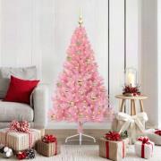 vidaXL Konstgjord Förbelyst Julgran med 150 LED-lampor Rosa 150 cm PVC