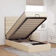 vidaXL Ottoman sängram med madrass gräddvit 90x190 cm tyg