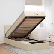 vidaXL Ottoman sängram med madrass gräddvit 90x190 cm tyg