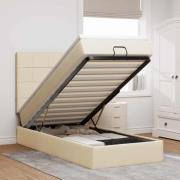 vidaXL Ottoman sängram med madrass gräddvit 90x190 cm tyg