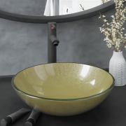 vidaXL Handfat med kran och tryckavlopp guld härdat glas