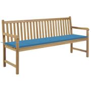 vidaXL Trädgårdsbänk med blå dyna 175 cm massiv teak