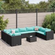 vidaXL Loungegrupp 10 delar med svarta dynor konstrotting