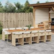 vidaXL Matgrupp för trädgården med dynor 11 delar beige konstrotting