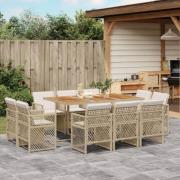 vidaXL Matgrupp för trädgården med dynor 11 delar beige konstrotting