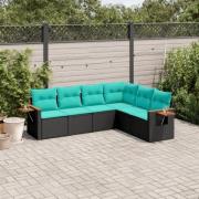 vidaXL Soffgrupp för trädgården med dynor 6 delar svart konstrotting