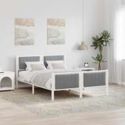 vidaXL Sängram med huvudgavel Vit och ljusgrå 140 x 200 cm Massiv furu