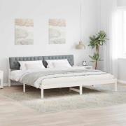 vidaXL Sängram med huvudgavel Vit och ljusgrå 200 x 200 cm Massiv furu