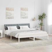 vidaXL Sängram med huvudgavel Vit och ljusgrå 180 x 200 cm Massiv furu
