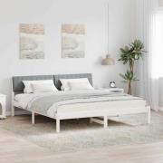 vidaXL Sängram med huvudgavel Vit och ljusgrå 180 x 200 cm Massiv furu