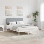 vidaXL Sängram med huvudgavel Vit och ljusgrå 150 x 200 cm Massiv furu
