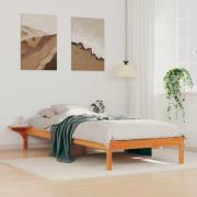 vidaXL Sängram med sidobord Vaxbrun 90 x 210 cm Massiv furu