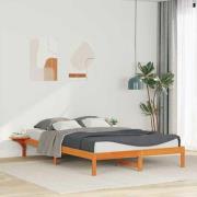 vidaXL Sängram med sidobord Vaxbrun 160 x 220 cm Massiv furu