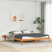 vidaXL Sängram med sidobord Vaxbrun 200 x 220 cm Massiv furu