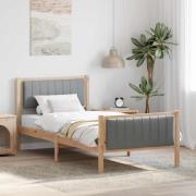 vidaXL Sängram med huvudgavel Brun och ljusgrå 90 x 200 cm Massiv furu